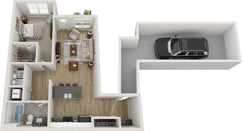 Floor plan for 1 bed, 1 bath, 797 sqft